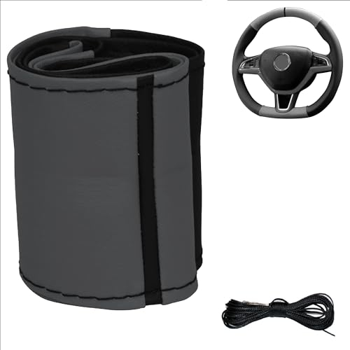 Xkeribom Lenkradbezug zum Schnüren Lenkradhülle Leder 37-38 cm Schwarz 12 Uhr Markierung Grau Sport