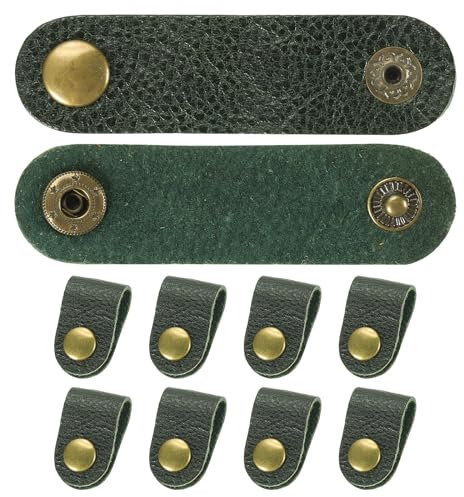 PATIKIL Leather Cord Organizer Cable Straps, 10Pcs 8x2cm Portable Cable Leather Clamps USB Holder Earphone Cord Management for Cable, Wire, Green