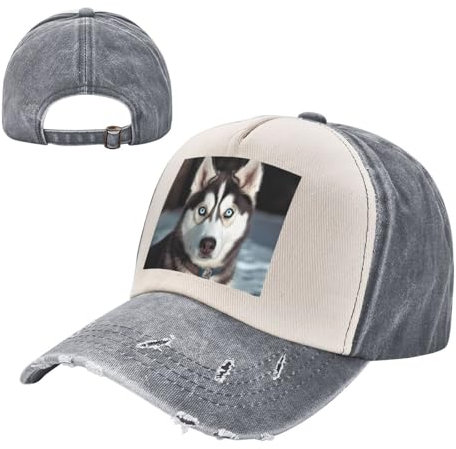 Baseballkappe, verstellbar, für Herren und Damen, Baumwolle, Baseballmütze, niedlicher Husky, Golfmütze, klassische Papa-Cap, Grau, Einheitsgr��e