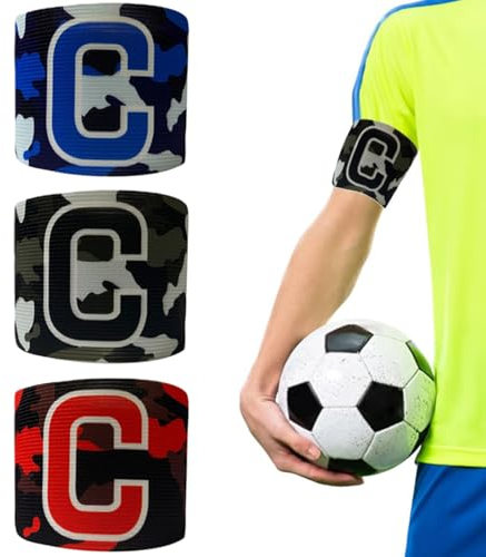 AFCJLTO Tarnung Kapitänsbinde Fußball 3er-Pack verstellbar mit Klettverschluss, Elastisches Armband für Jugendliche, Erwachsene Spielführer(Blau+Rot+Schwarz)