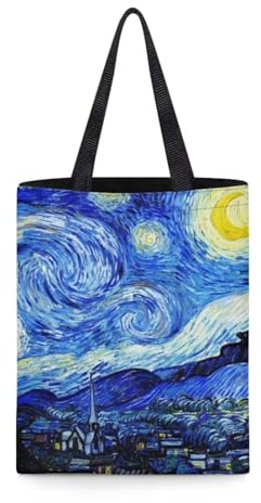chaqlin Vincent Van Gogh Canvas-Tragetasche, groß, Damen, Schultertasche, wiederverwendbare Einkaufstasche, tragbare Reisetasche, Segeltuch, Totebags, blauer Mondaufdruck