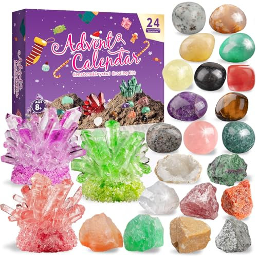 Adventskalender 2025 Kristalle - Kristalle Züchten für Kinder, 24 Tage Edelsteine Mineralien Weihnachtskalender Edelstein Weihnachts Kalender Advent Calendar für Jungen Mädchen Erwachsene (Rose)