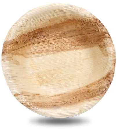 ECO Leaf 25 Disposable Palm Leaf Bowls, 8 (20cm), 650ml (22oz) Round – Compostable, Biodegradable, Eco-Friendly Bamboo Bowls for Salad, Weddings, Parties and Picnics, Microwave Safe