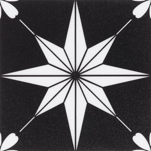 Floor Tiles Self Adhesive, Peel and Stick Floor Tiles, Vinyl Flooring for Kitchen Bathroom Living Room Waterproof Black White 20X20cm 10pcs