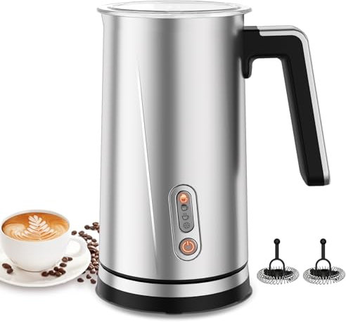 Espumador de leche eléctrico 4 en 1: espumador de leche de acero inoxidable para espuma de leche caliente y fría, 300 ml, para café con leche, capuchino, macchiato, chocolate caliente (plata)