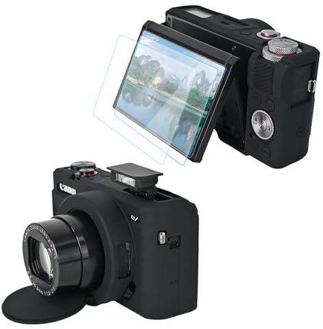 VOVMOEYA Camera Case For Canon Powershot G7 X Mark III With 2PCS Screen Protector, Full Protection Soft G7X III Silicone Case Detachable Lens Cover Protective Cover For Canon G7XIII G7X3-Black