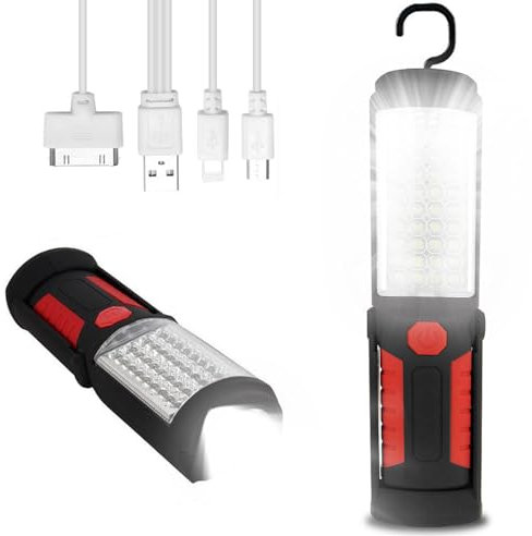 Lampe de Poche, Lampe de Travail Rechargeable Lampe, Lampe de Travail Rechargeable Puissante, Baladeuse LED Lampe Atelier avec Base Magnétique, Lampe Torche pour Auto, Atelier, Camping et Urgence