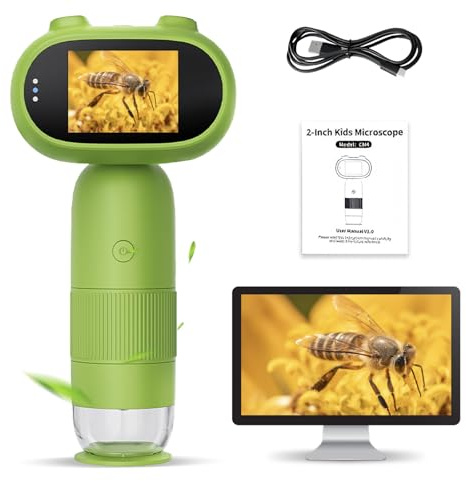 Auveach Mikroskop für Kinder 2,0 IPS-Bildschirm 1000X, Digitales Mikroskop Handheld Tragbares Taschenmikroskop für Weihnachten Geburtstagsgeschenke