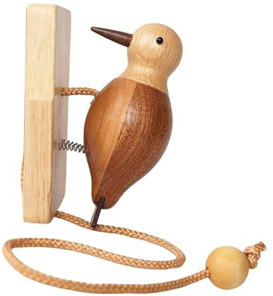 Bodhi2000 Easy Installation Door Knocker Handcrafted Woodpecker Doorbell Handmade for Front Vintage Bird Design Burlywood