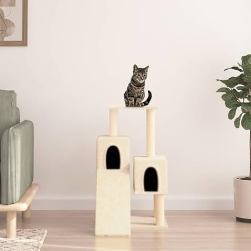 Brokky Kratzbaum mit Sisal-Kratzsäulen Creme 82 cm Kratzbrett Ecke Katzenkratzbaum GroßE Katzen Stabil