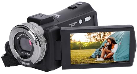 Yanmis Videokamera-Camcorder, Full HD 1080P 30FPS 30MP Vlogging-Kamera mit 16-fachem Digitalzoom, 270-Grad-Drehung, 3,0-Zoll-Bildschirm-Videorecorder mit Fotolicht, Controller