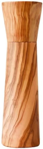 Olive Wood Salt or Pepper Grinder Mill, Hand Craved Salt Grinder, Refillable Pepper Mill with Adjustable Coarse Settings, Durable Wood Spice Mill for Your Kitchen (14 cm)