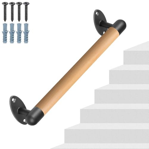 Insaga Pasamanos de madera, barandilla de escalera de 41 cm, barandilla montada en la pared, 3,3 cm, mango redondo antideslizante, barra de agarre de seguridad para interiores y exteriores, agarre de