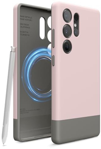elago Coque Magnétique Glide Compatible avec Samsung Galaxy S25 Ultra Étui, Découpes Précise d'Appareil Photo, Magnétisme Puissant, Coque Protection, PC+TPU, Pare-chocs Antichoc (Joli Rose/Gris Moyen)