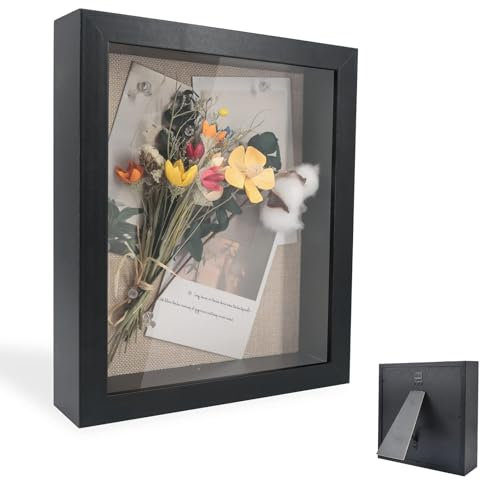 Bilderrahmen zum Befüllen, Tiefer Bilderrahmen zum Befüllen 30 x 30 cm, mit Transparente Acrylplatte, 3D Objektrahmen Tiefer 3cm, für Blumen, Hochzeitsgeschenk, Schwarz