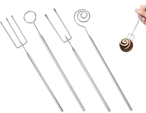 Anlising 4PCS Pralinengabel, Schokolade Gabel Set, Schokolade Tauchgabel, Edelstahl Schokolade Pralinen Besteck, DIY Pralinen Besteck, Schokoladen Tauchgabel, für Pralinen,Süßigkeiten,Trüffel(Silbrig)