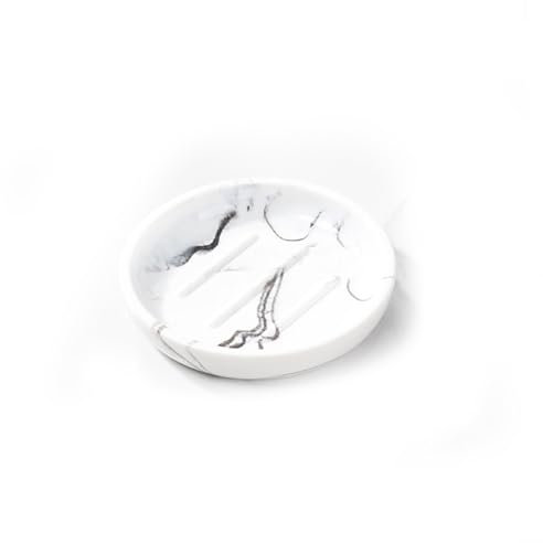 MYLERCT Porte Savon Cuisine, 11.5 x 10 cm Résine Porte-Savon Douche, Texture Marbre, avec Autocollants Antidérapants, pour Salles de Bains et Cuisines