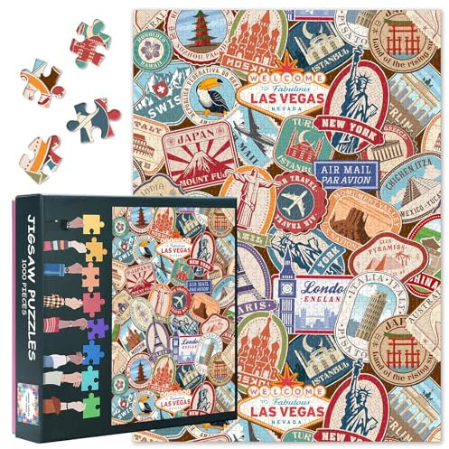 Puzzles for Adults 1000 Pieces, Vintage World Travel Jigsaw Puzzle, Landmarks Landscape Poster Puzzles, World Scenery Jigsaw Puzzle, Educational Fun Games or Toys for Elders Friends 20X27 INCH