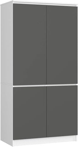 Armario AKORD S90 Blanco 90 cm 4 puertas frente en color Gris Grafito 90x51x180 cm