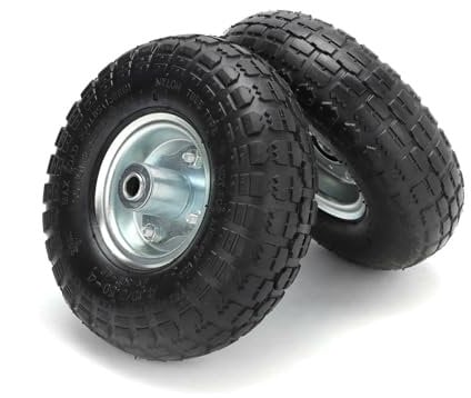 CROWNSHOP 2Pcs Wheelbarrow Wheel 10 Trolley Wheels Replaceable Puncture Wheels 4.10/3.50-4 Pneumatic Tyre Wheel Metal Industrial Wheelbarrow Trolley Rubber Tire