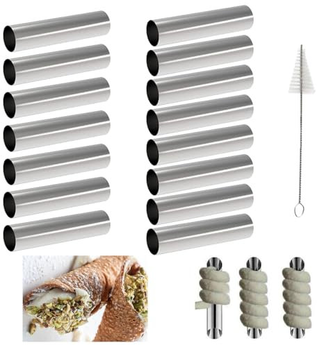 Buaak 15 Stück Cannoli Backform, 12 x 2cm Edelstahl Cannoli Röhrchen, Schaumrollenformen Klein für Schillerlocken, Cannoli, Sahnehorn, mit Reinigungsbürst, Antihaft schaumrollenformen