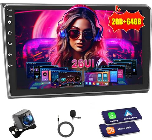 Inefala 2G+64G Android Autoradio per Fiat Bravo 2008-2013, 9 Touchscreen Stereo Auto Bluetooth con Wireless Carplay & Android Auto GPS/WiFi/RDS/FM Mic Retrocamera