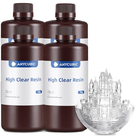 ANYCUBIC Hochtransparentes 3D Drucker Resin, UV 405nm Standard Rapid Photopolymer Resin, Vergilbung Widerstehen, Lang anhaltende Klarheit für den LCD/DLP 3D Printer (High Clear,4000g)