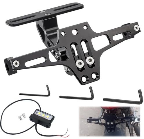 HIULLEN Porta Targa Moto, Supporto Targa Regolabile, Porta Targa Universale in lega di Alluminio CNC Regolabile per Moto, per la Maggior Parte dei Modelli di Moto più Comuni