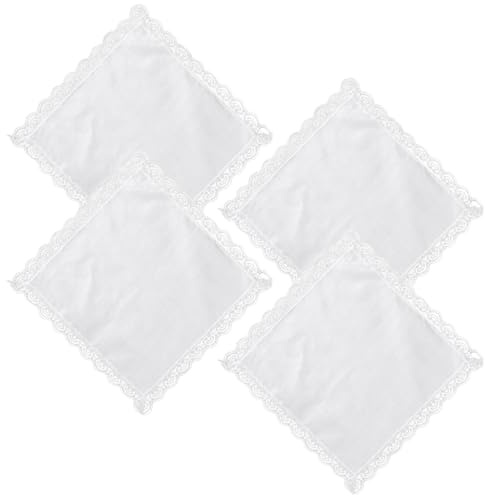 MIRKUZI Taschentücher Damen 4er Pack 25x25cm Reinweiß Quadratische Damentaschentücher Spitzenverzierung Braut Hochzeit Baumwollserviettentaschentücher