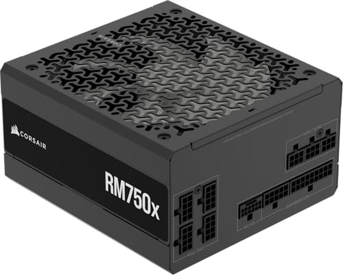 Corsair RM750x ATX 3.1 PCIe 5.1 Ready Fuente de alimentación Totalmente Modular 750W - Bajo Ruido, eficiencia cybenetics Oro, Conector Nativo 12V-2x6 - Negro