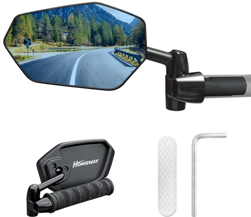 Homieway Fahrradspiegel,Metall Fahrrad Rückspiegel Lenkerendenspiegel,Blau Blendfreies Glas, Fahrrad Spiegel,Klappbar Fahrradspiegel für E-bike Lenker Links（16-21mm)