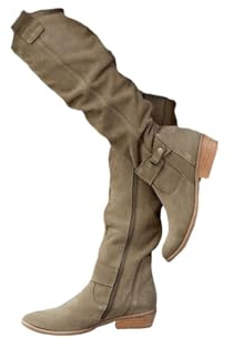 Edelaura Stivali Lunghi Eleganti da Donna in Pelle Scamosciata con Tacco a Blocco Basso Stivali Invernali Stile Western Cowboy Al Ginocchio con Cerniera Casual Monocromatici