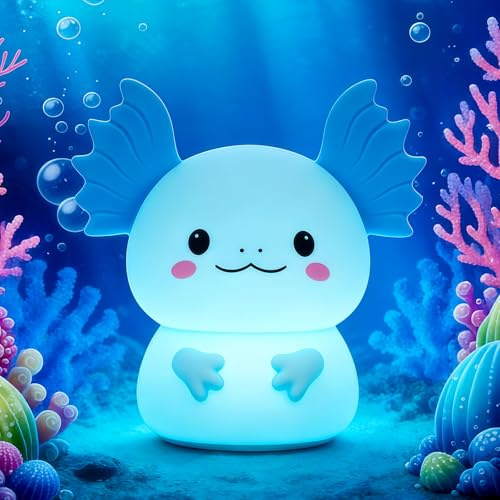 Yiliaw Axolotl Nachtlicht Kinder, Silikon Lampe mit Touch Steuerung, USB | Dimmbar, Touch-Steuerung, Silikon, USB-Aufladbar, Niedliche Axolotl Nachtlampe