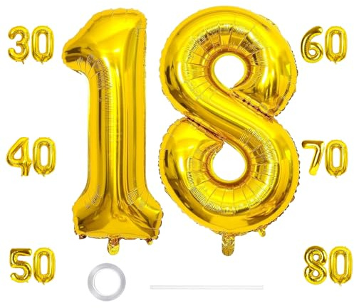 GoldRock XXL Luftballons 18 Geburtstag Deko 40 Zoll, Deko 18. Geburtstag Mädchen Junge,Zahlen 18 Luftballon Gold, Geburtstagsdeko 18 Mädchen Jungen Folienballon,Golden 18 Ballon Zahl Groß für Jubiläum
