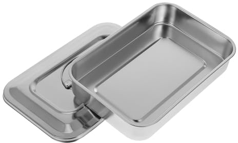 Instrumententablett aus Edelstahl mit Deckel, Quadratische | Silberfarbene Oberfläche, Feine Politur, Rostbeständige Ausführung, Verschleißfest und Praktisch für Instrumente