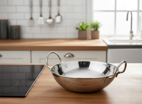 SuperGift.com Stainless Steel Balti Bowl, 18cm Serving Dish for Curries, Rice and Accompaniments, Sturdy Metal Bowl (1)