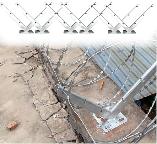 Razor Wire V Brackets, Razor Barbed Wire Mounting Brackets with Base, Garden Ribbon Barbed Fence Galvanized Shelf, Barb Wires Extension Bracket for Roll Cage Protection(3pair)