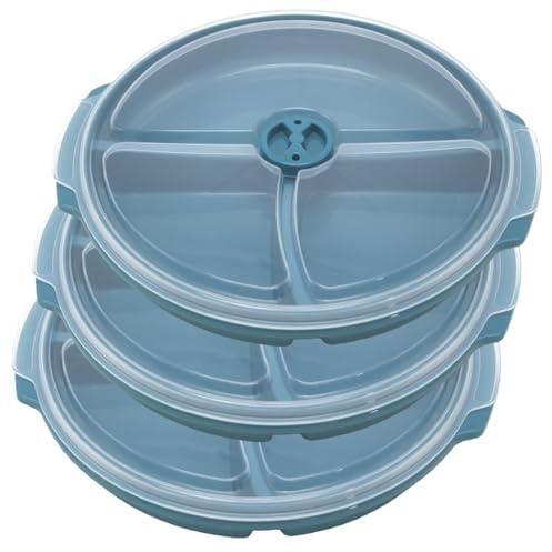 Lot de 3 assiettes à micro-ondes avec 3 compartiments et couvercle, sans BPA, réutilisables, passe au micro-ondes, 25 x 23 x 4 cm, assiettes à micro-ondes, congélation et lave-vaisselle pour les repas