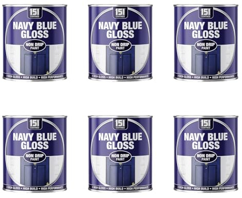HOCHSTE 151 Coatings Gloss Paint, Non Drip Interior & Exterior Paint, High Build Finish, Smooth Application for Wood Metal Doors, Furniture, Durable Gloss Coating, 300ml (Navy Blue, Pack of 6)
