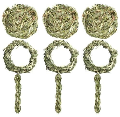 NESTINGHO PET Molar Toy for Gerbils and Guinea Pigs, 9pcs Grass Ring | Natural Material, Light Green Finish, Interactive Feeding, Foraging Activity at Home, Keeps Pets Busy Daily