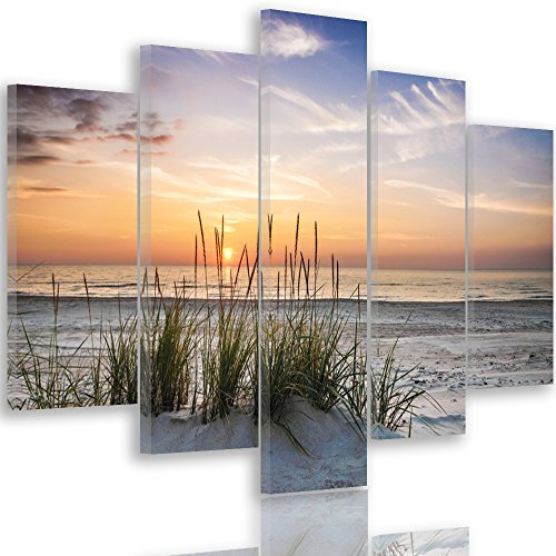 Feeby Impression Sur Toile 5 Pièces Paysage Herbe Type A 150x100 cm Tableau Mural Image Moderne Photo Décoration Murale Artistique Photographie Design Chambre Salon Cuisine Plage Eau Mer Sable Ciel