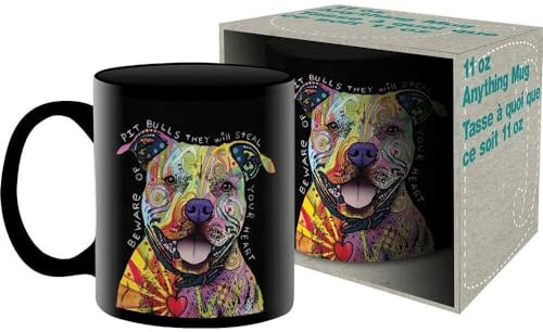 AQUARIUS Taza de cerámica en caja de 325 ml con texto en inglés Beware of Pit Bull de Dean Russo