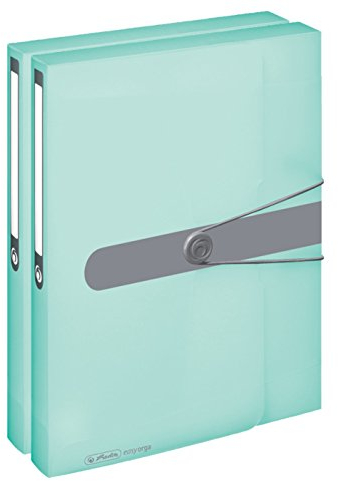 Herlitz Sammelbox, A4, PP-Folie, Gummizug mit Verschlussknopf, Pastell transparent (Minze / 2er Pack)