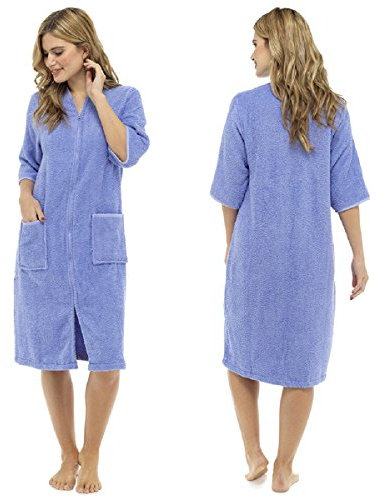 TF Ladies/Womens Cotton Terry Zip Front Dressing Gown/Bathrobe/Housecoat (Medium - UK 12-14, Lilac)