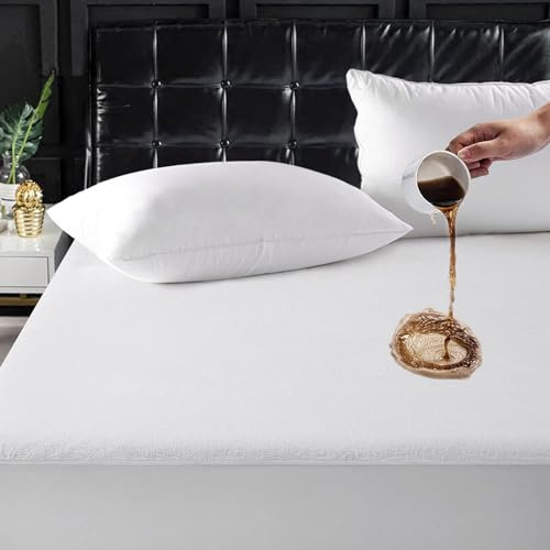 TASTELIFE Matratzenschoner für King-Size-Matratzen, 100% wasserdicht, Baumwolle, Frottee, 20.3 cm,53.3 cm tief, Taschenbett, Matratzenauflage, Vinylfrei, atmungsaktiv und weich (Kingsize, Weiß)