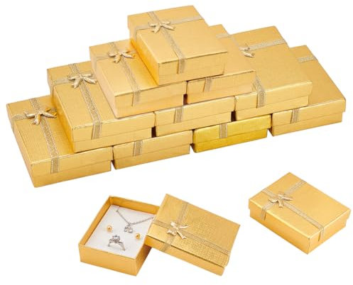 BENECREAT 12Pcs Karton Schmuck Geschenkboxen Bowknot Schmuck Halskette & Ring Geschenkbox mit Schwamm innen 9x7x3cm-Gold