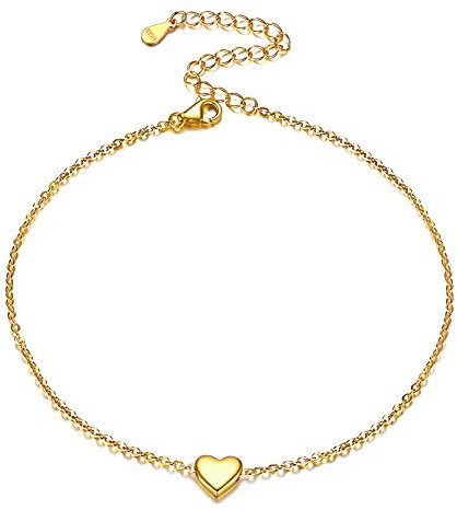 ChicSilver Gold Heart Anklet for Women Holiday Summer Jewellery Beach Ankle Bracelet 22cm Adjustable Foot Chain