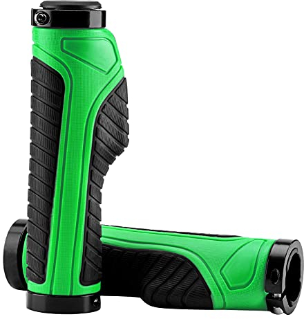 ROCKBROS Poignées Ergonomique Vélo VTT en Caoutchouc Anti-dérapant Léger avec Double Verrouillages 22mm Verte