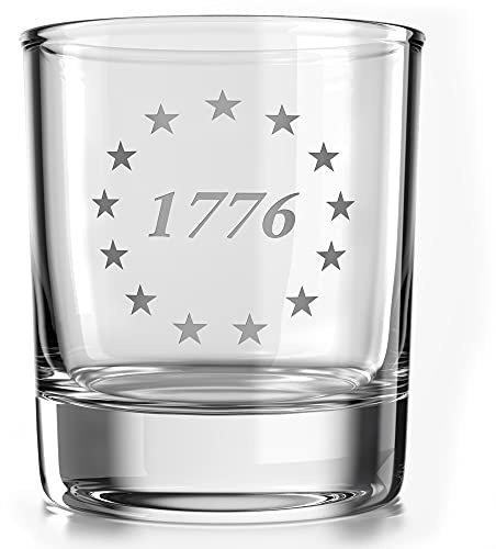 1776 Betsy Ross American Flag - Old Fashioned Whiskey Rocks Bourbon Glass - 10 oz capacity - Made in the USA