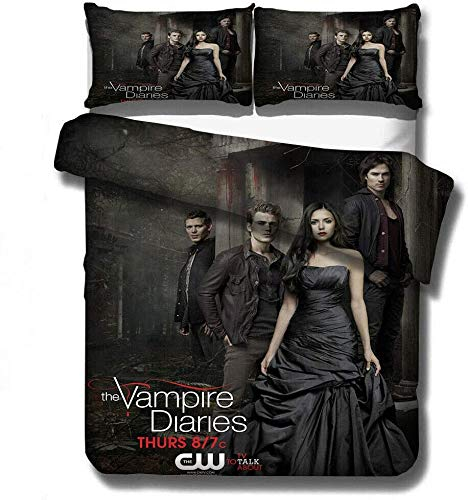 NICHIYO The Vampire Diaries Bettwäsche-Set – Bettbezug und Kissenbezug, Mikrofaser, 3D-Digitaldruck, dreiteilige Bettwäsche (11, Einzelbett 135 x 200 cm)
